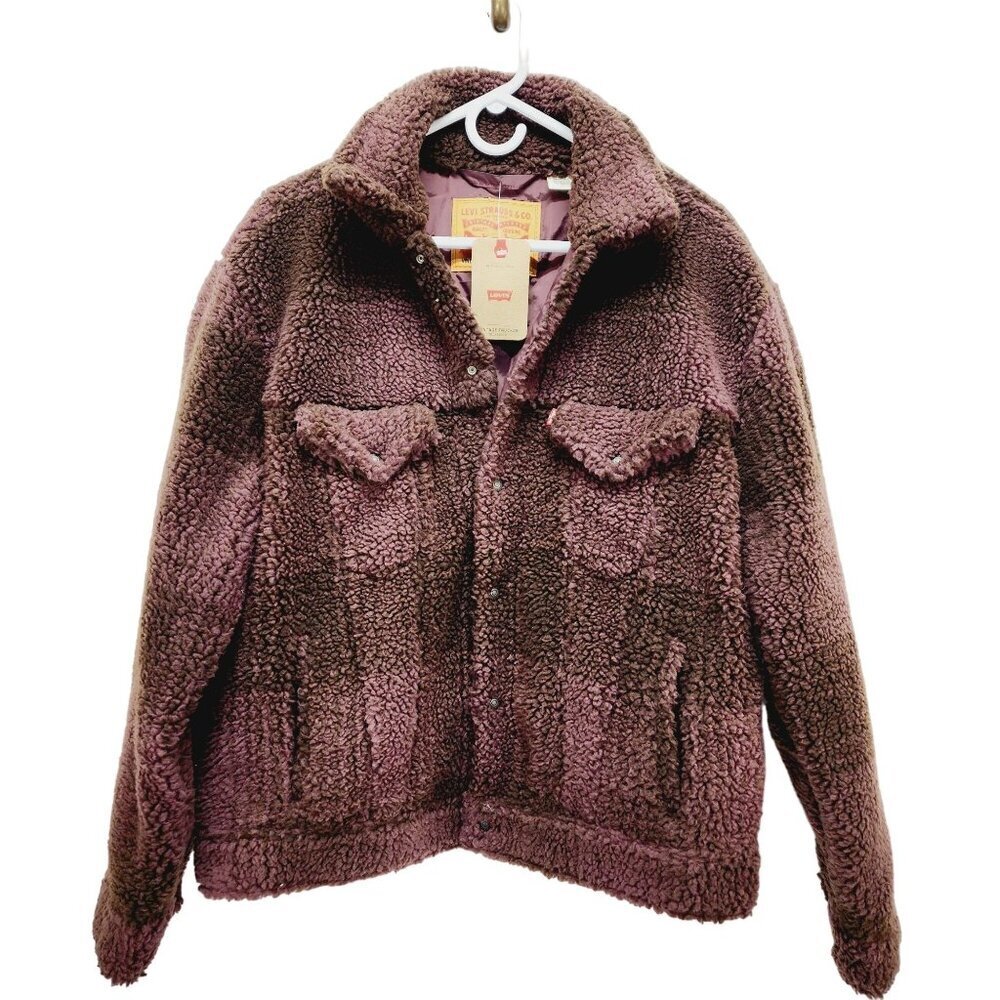 Levi’s Men's Fleece Sherpa Trucker Jacket Vintage Relaxed Fit Brown Size L New